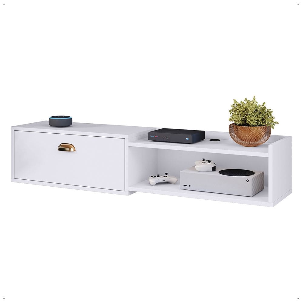 Rack Suspenso Multifuncional Home Parede 1.20 Estante TV 42” Bancada Flutuante México 1 Porta Nicho Sala Quarto