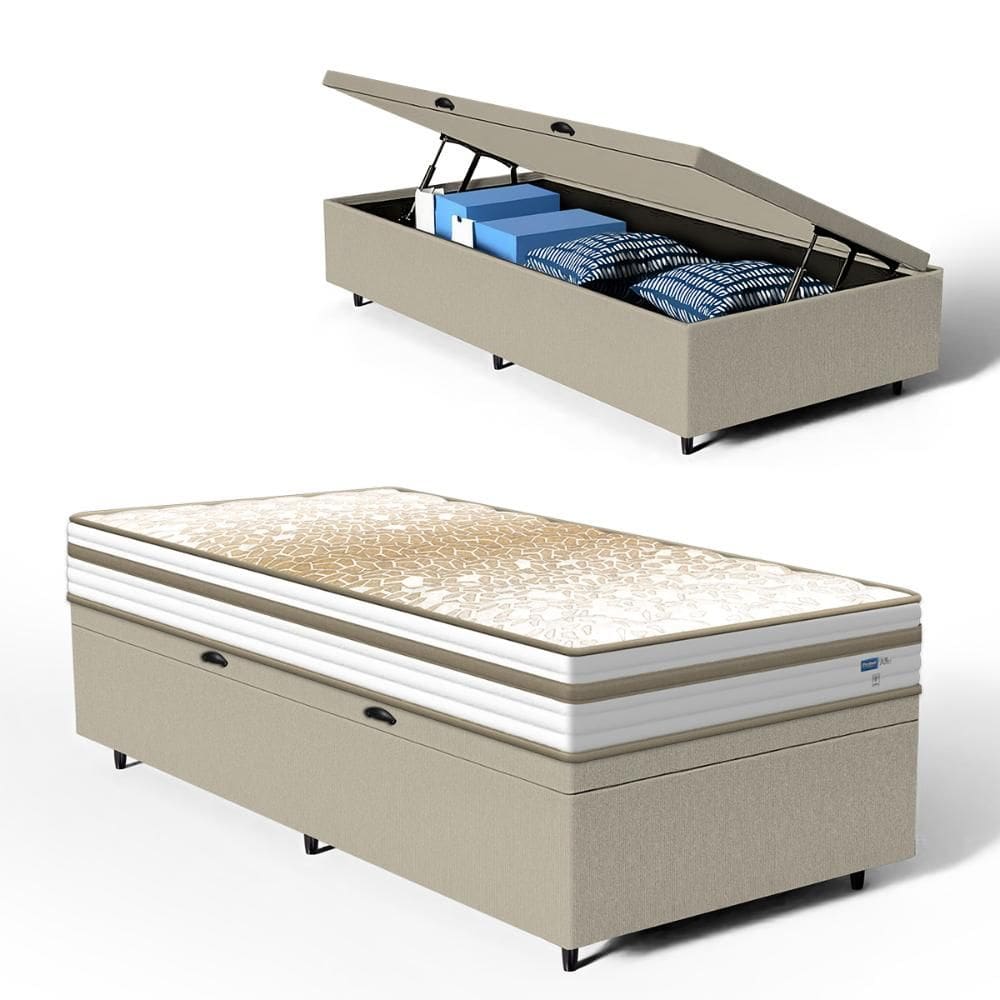 Cama Box Baú com Colchão de Molas Ensacadas Double Face Pillow Euro Alfa Probel Solteiro 88cm