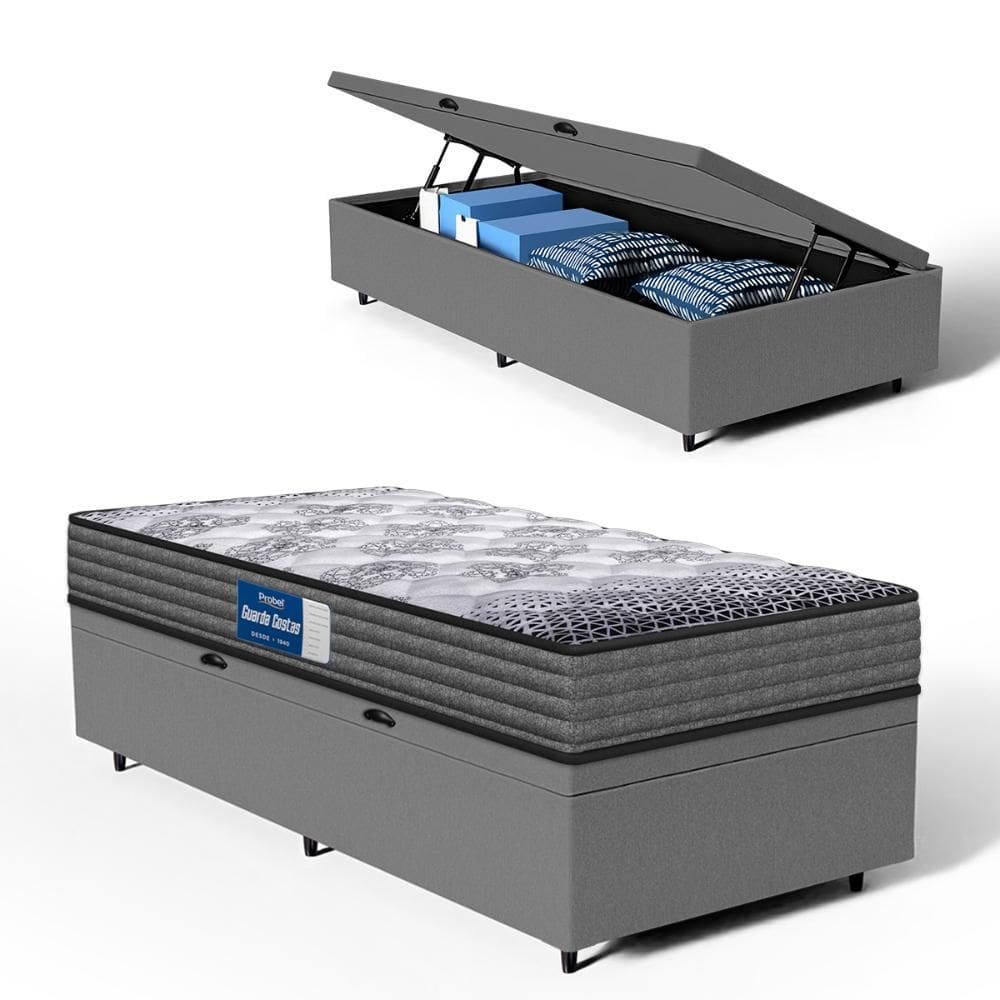 Cama Box Baú com Colchão de Espuma D60 Double Face Guarda Costas Comfort Force Probel Solteiro 88cm