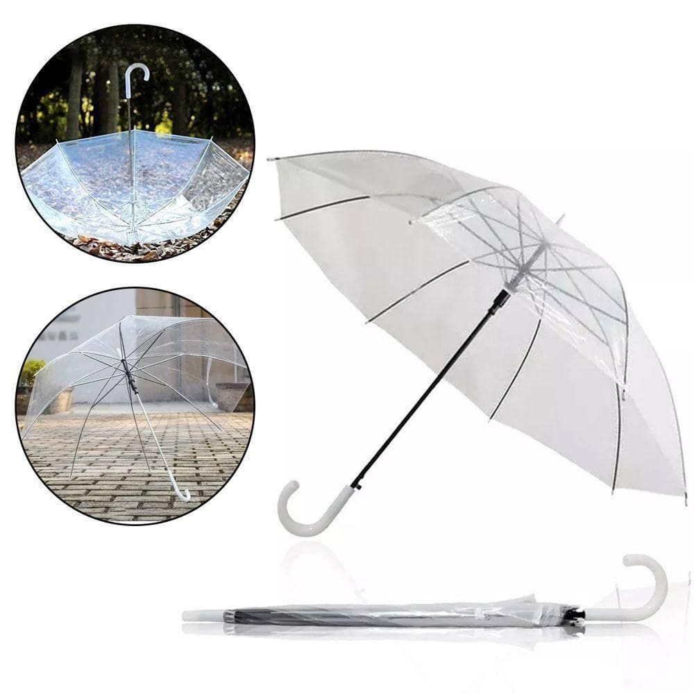 Guarda Chuva Transparente Automatico Bengala Grande Resistente Cabo Curvo Tipo Portaria Seca Rapido Adulto Unissex