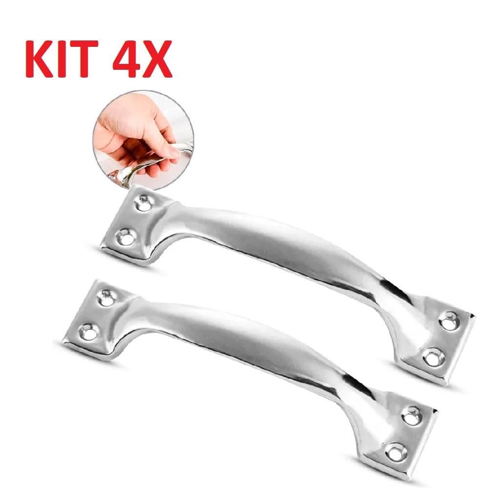 Kit 4 Puxador Inox Porta Gaveta Moveis Mdf Multiuso Clasic Cromado Ergonomico Guarda Roupa