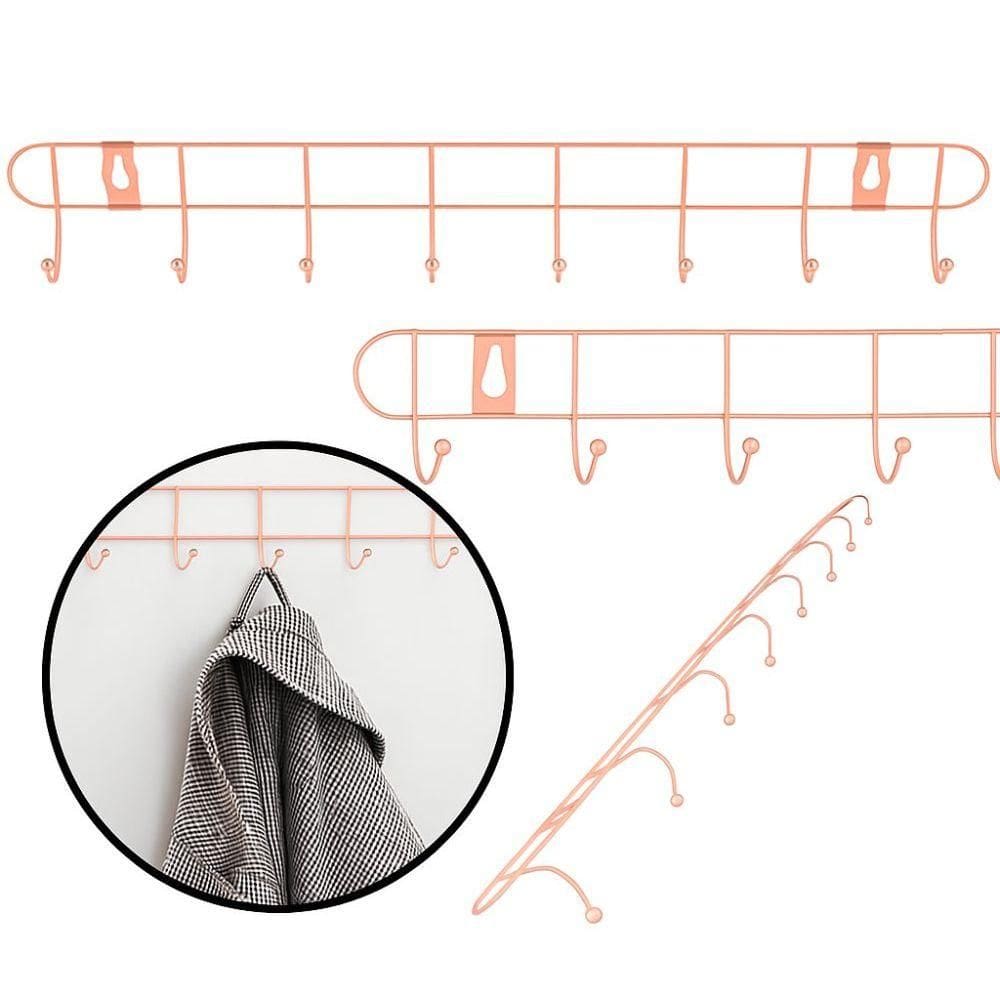 Cabideiro De Parede Rose Gold Suporte Aramado 8 Ganchos Organizador Guarda Roupas Toalhas Multiuso Utensilios Domesticos