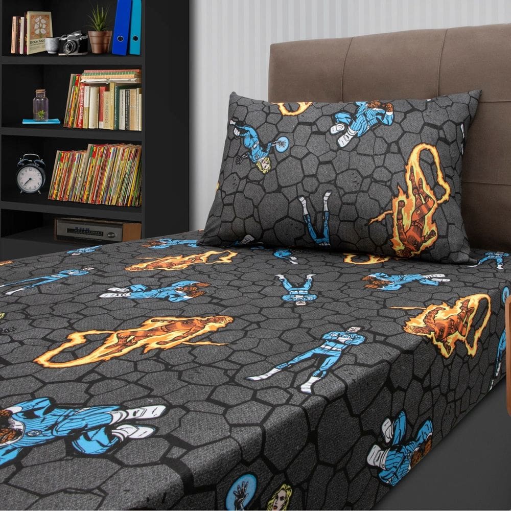 Jogo Lençol Quarteto Fantástico 2 Peças Menino Com Elástico