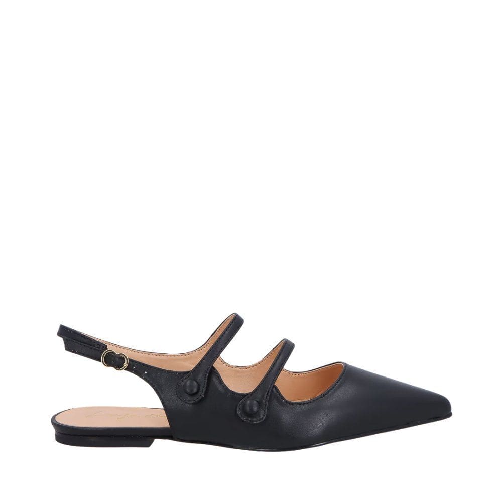 Sapatilha Luiza Barcelos Slingback De Bico Fino Em Couro Preto