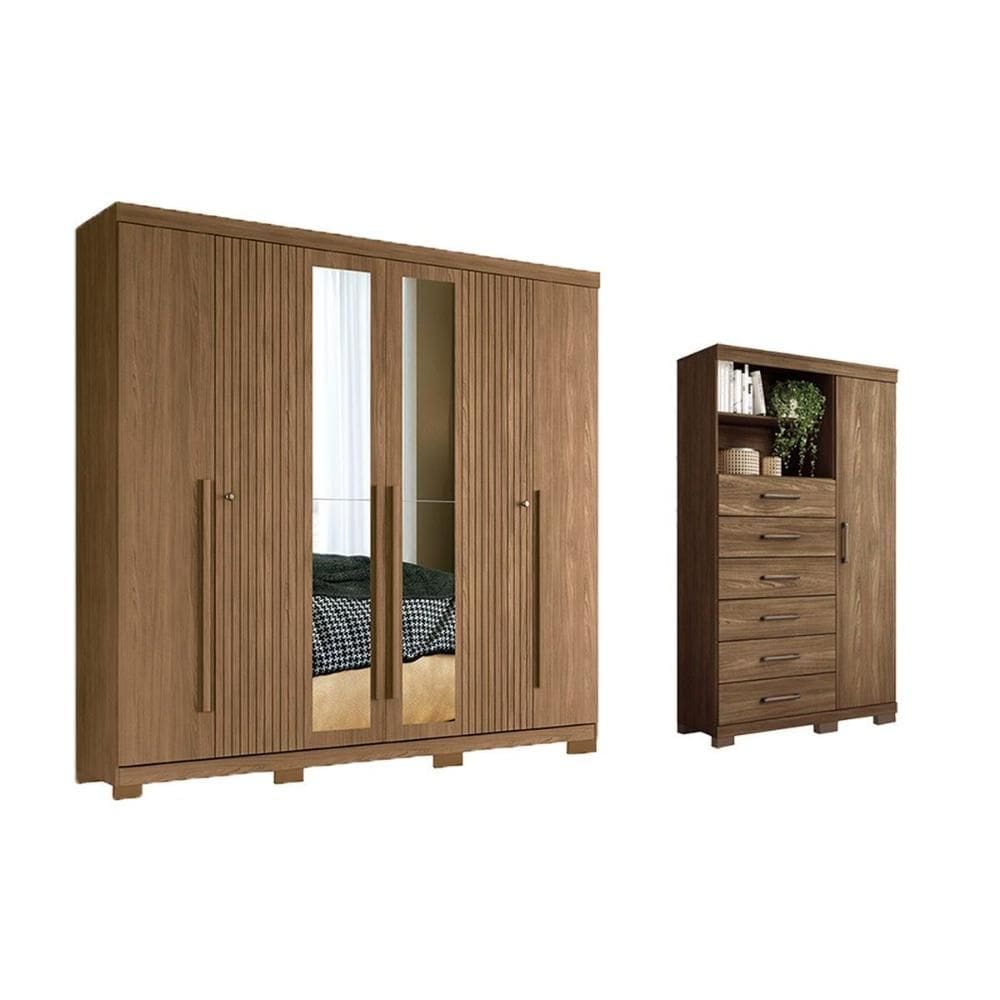 Guarda Roupa 2 Peças (1GuardaRoupa+1Cômoda) QC355 Jatobá - Santos Andirá