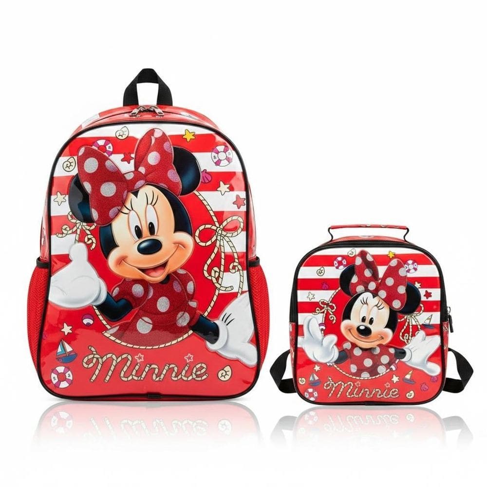 Mochila Costas Escolar Minnie Mouse + Lancheira Term