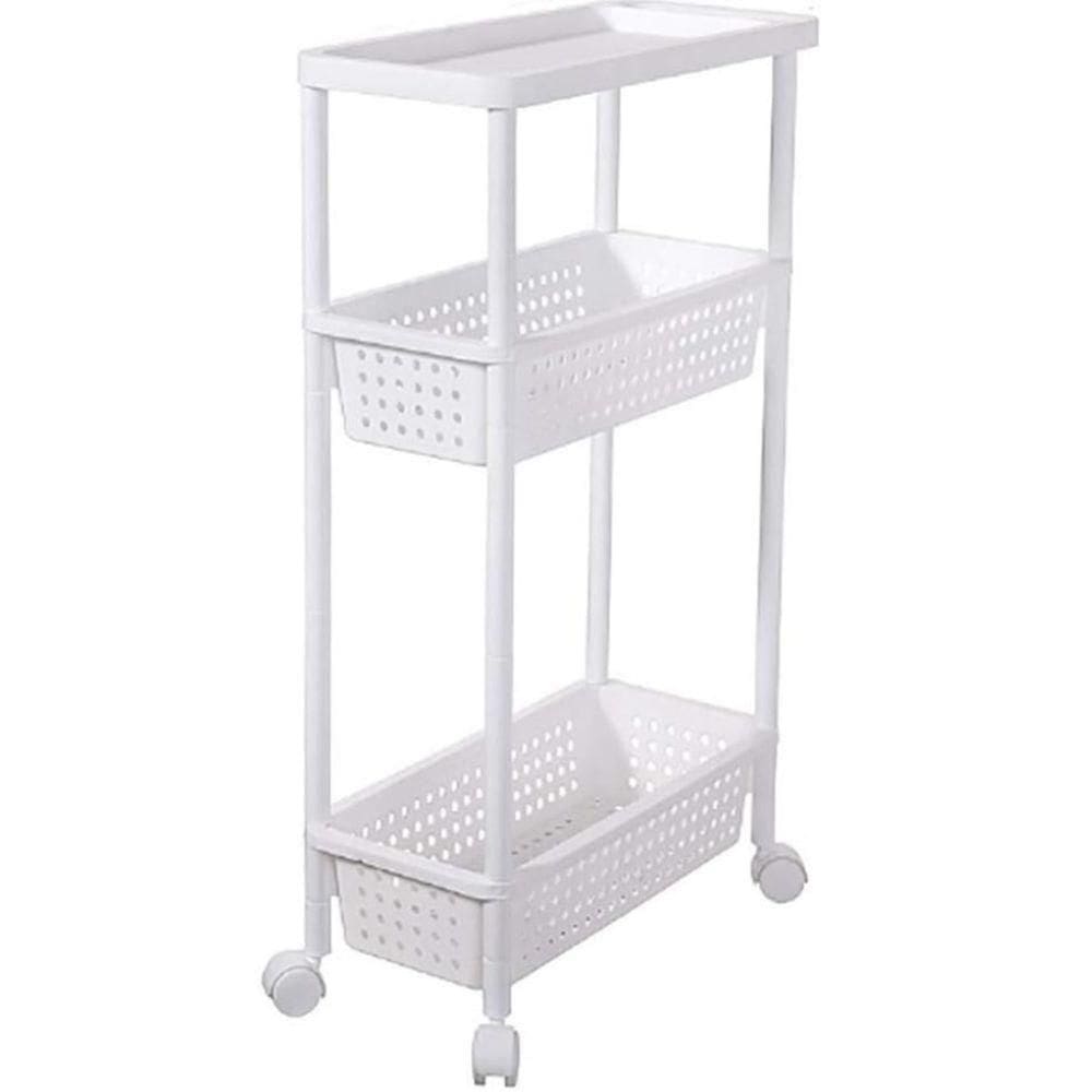 Carrinho Multiuso Organizador 3 Prateleiras Rack Banheiro Varanda Quarto Brinquedos Estante Branco