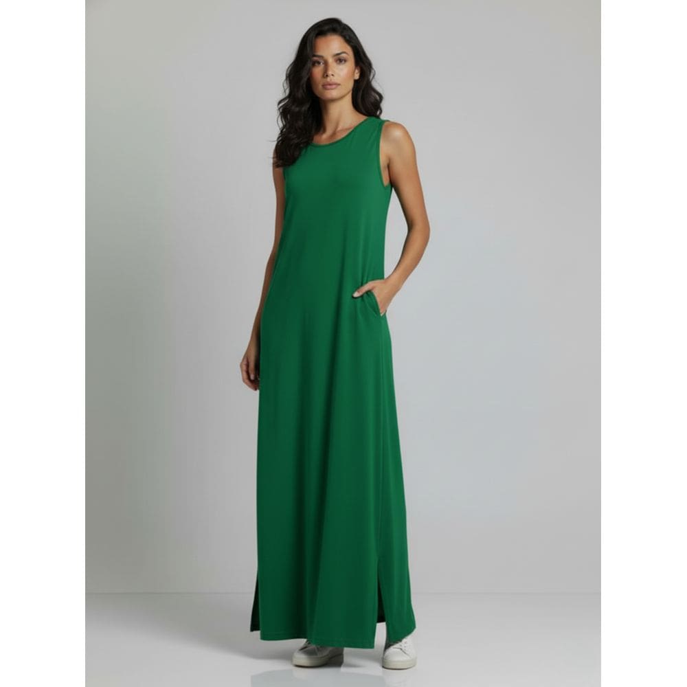 Vestido Longo Aveloz Viscolycra Soltinho com Bolso Verde Bandeira