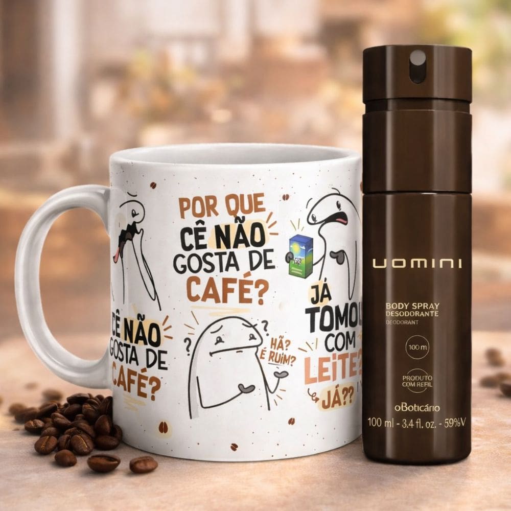 Kit Criativo Caneca Flork Louco por Café + Body Spray Uomini