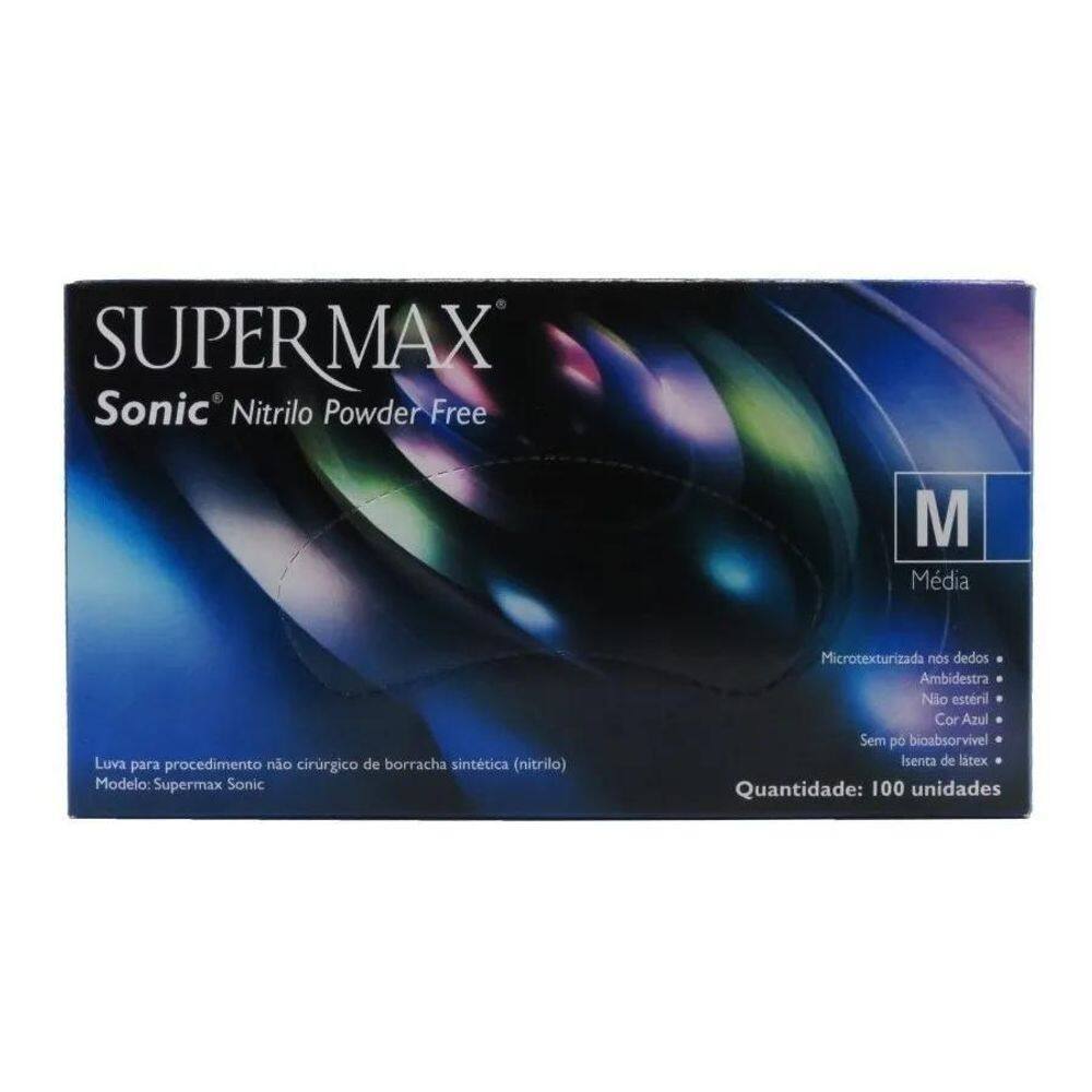 2X Luvas Supermax Nitrilo Sonic Azul Cobalto M Dx 100 Unidad