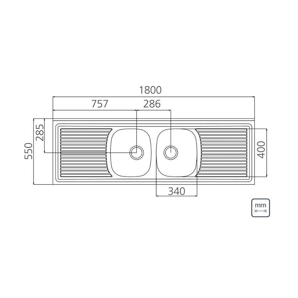 Pia De Apoio Tramontina Ribon 2c 34 Em Aço Inox 180x55 Cm