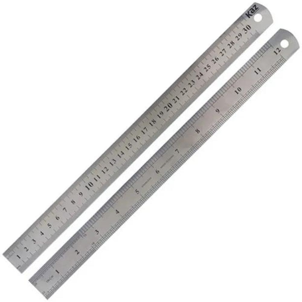 2X Régua 30 Cm Metal Casa Trabalho Escola