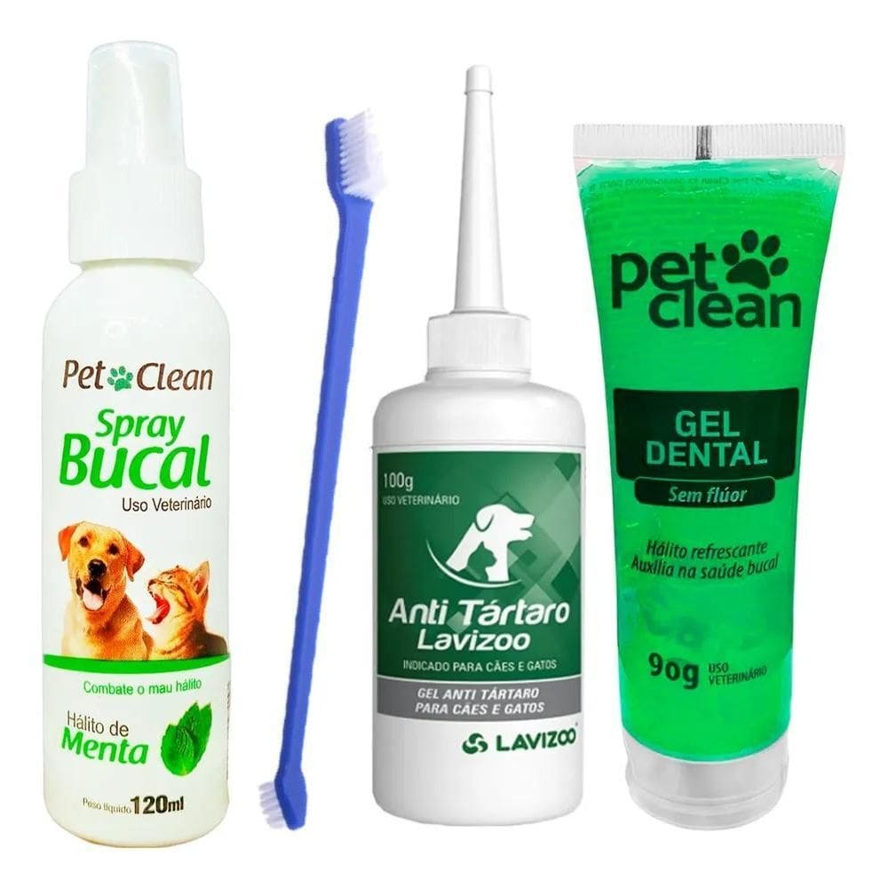 2X Kit Spray Bucal Mau Hálito Anti Tártaro Para Cães Com Esc