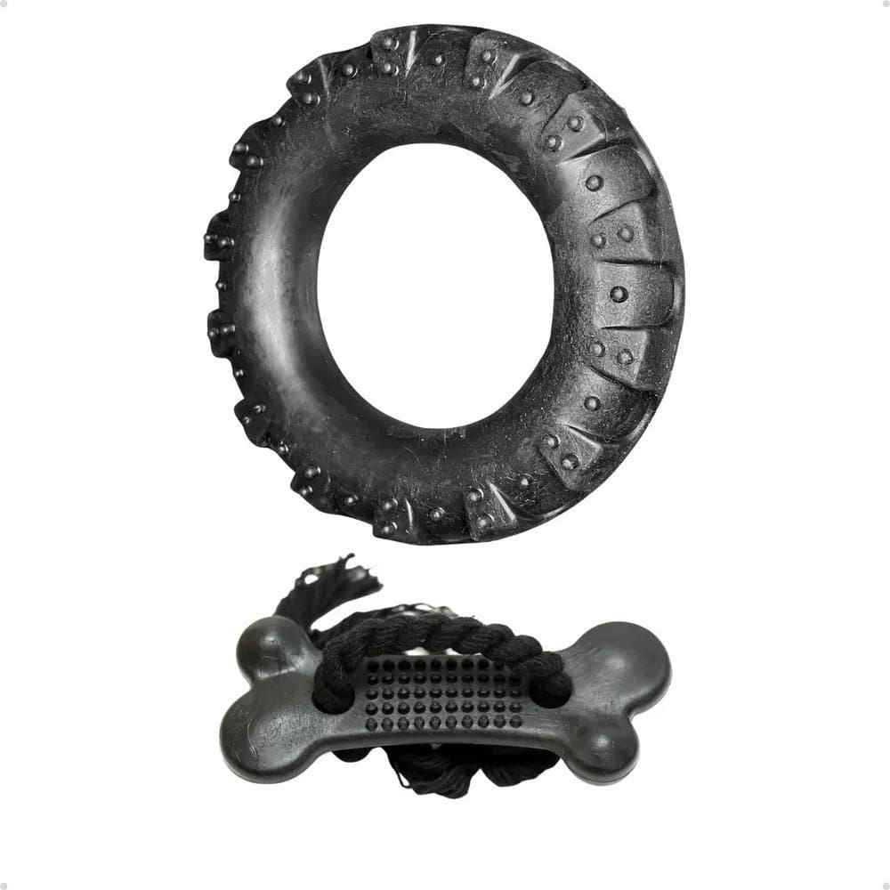 2X Kit Brinquedo Cachorro Pneu Grande + Ossinho Com Corda G