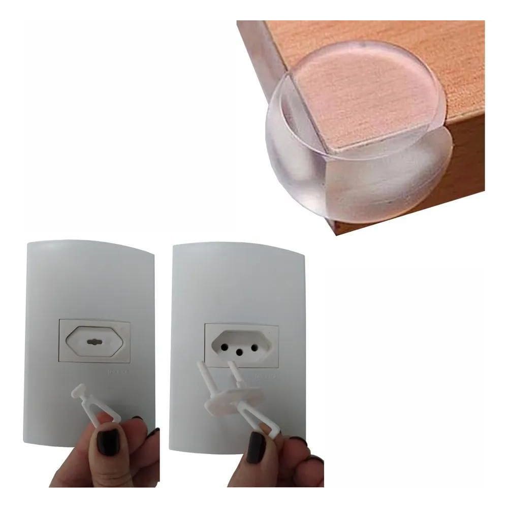 2X 8 Protetor Quina Mesa Canto 10 Protetor Tomada Branco Beb