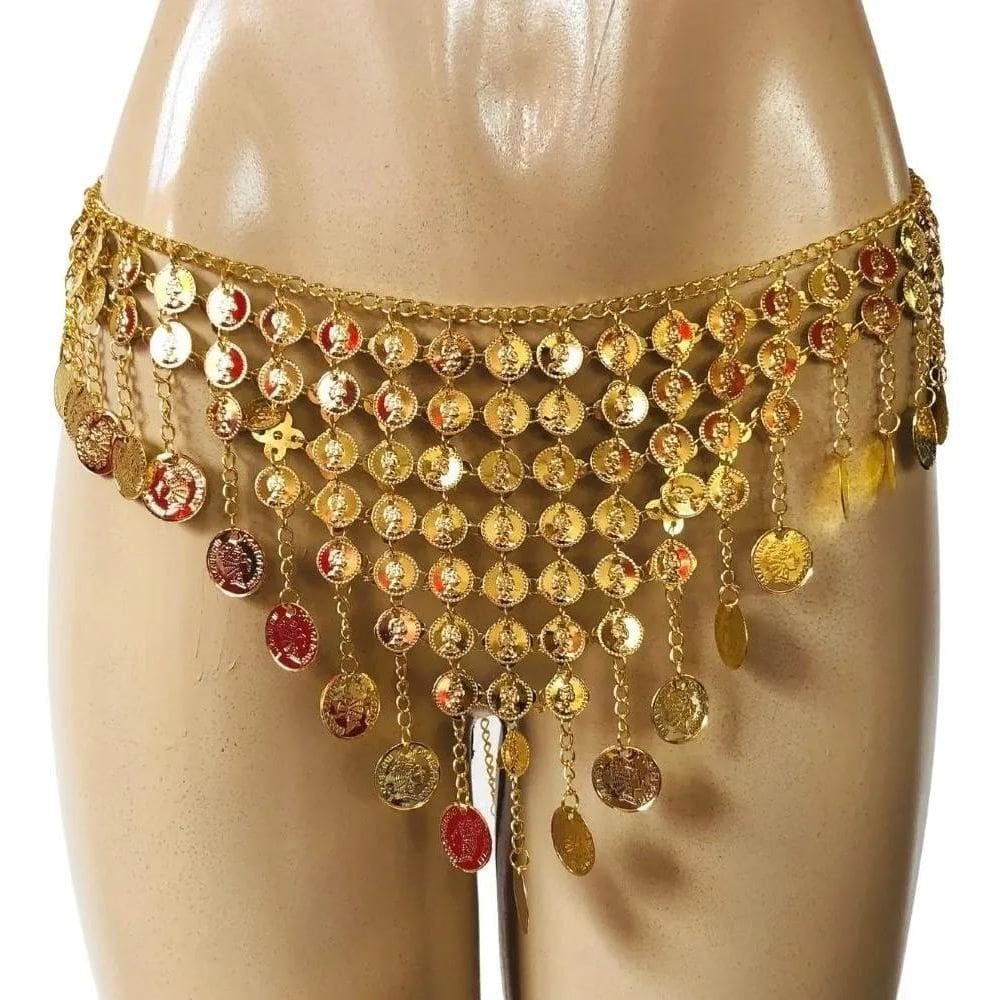 2X Cinto Moedas Dourado Lenço De Quadril Dança Do Ventre/Cig