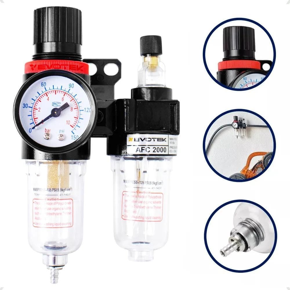2X Filtro Eliminador De Água E Óleo Com Regulador Pressão 1/
