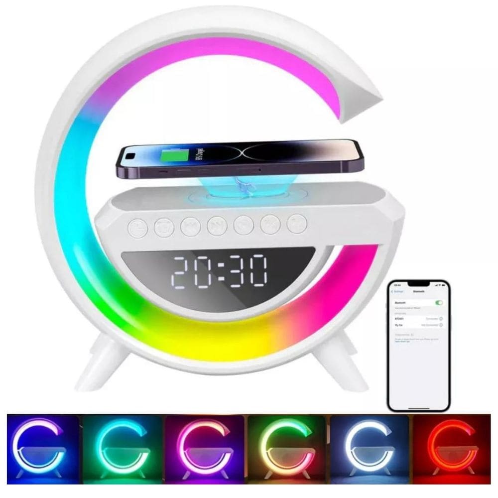 Luminária G Speaker Relógio Som Carregamento Prático