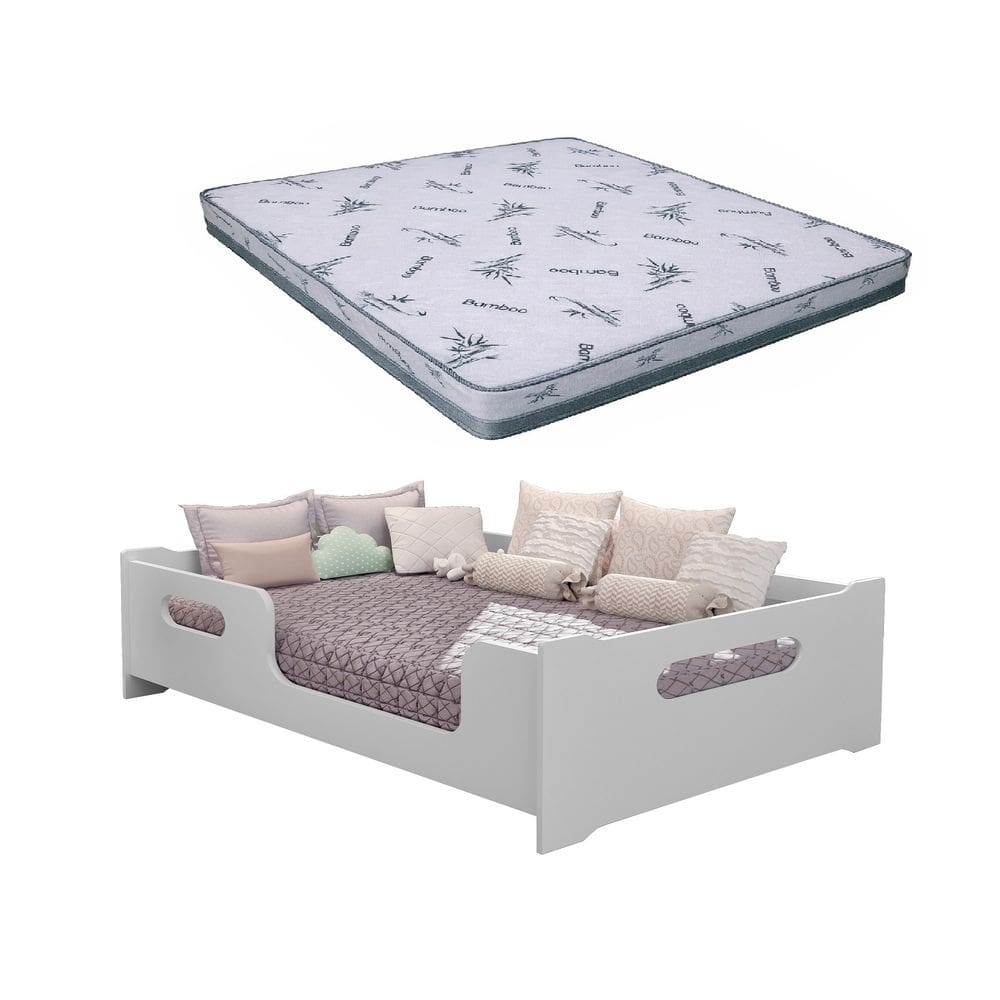 Cama Casal Montessoriana Encanto 100% Mdf  + Colchão Casal Confortavel D23 - Bamboo