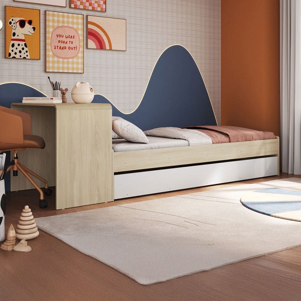 Cama Solterio Infanto Juvenil com Escrivaninha e Cama Auxiliar Carvalho/Branco - Completa Móveis