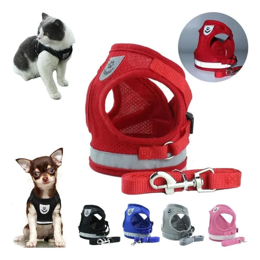 2X Coleira Peitoral Para Cães E Gatos Ajustável Com Guia