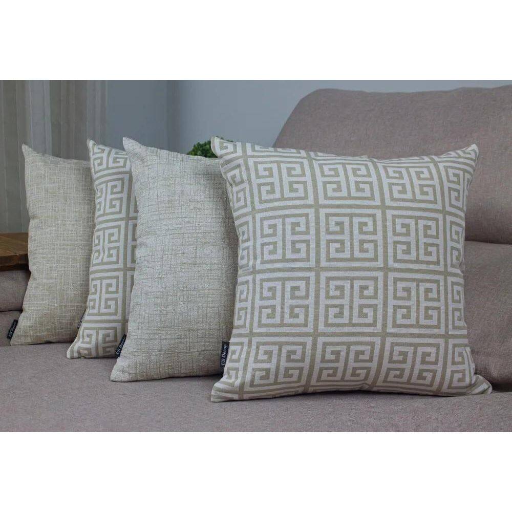 Kit 4 Capas Almofada Jacquard Full Labirinto + Riscos Bege