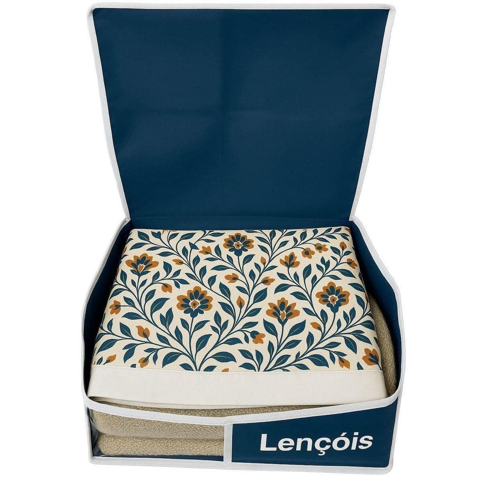 Organizador De Lençol Reforçado Azul Marinho 37X40X11 Closet