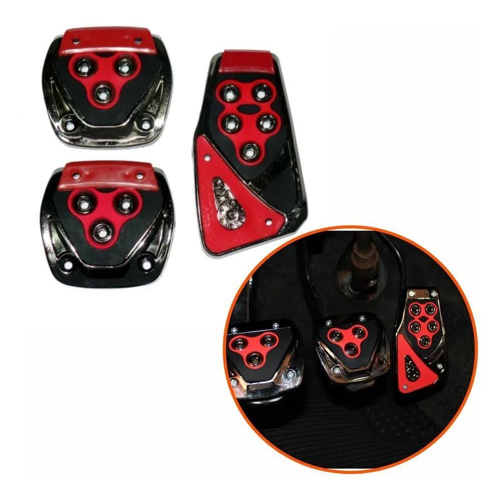 2X Pedaleiras Esportivas Automotiva Vermelha Tuning Kit 3 Pe