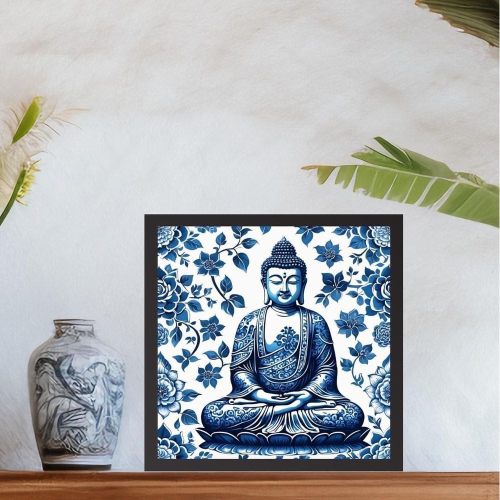 Quadro Buda Estilo Azulejo Português - 33X33Cm