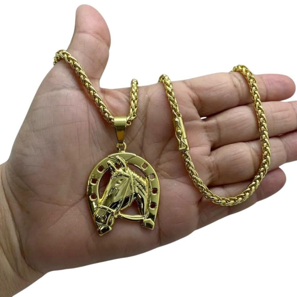 Cordão 5Mm Peruano + Pingente Ferradura - Banhado A Ouro