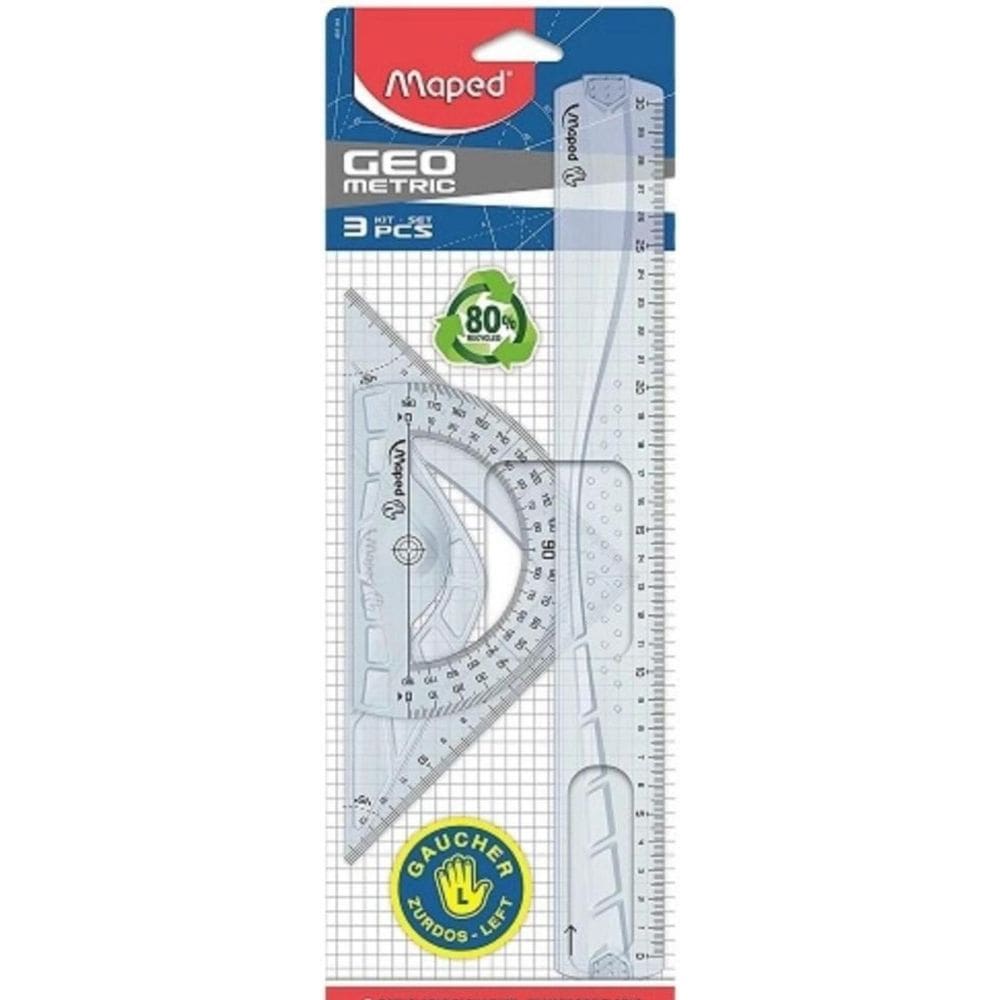 Kit Regua Esquadro E Transferidor Para Canhoto 3 Pcs Maped