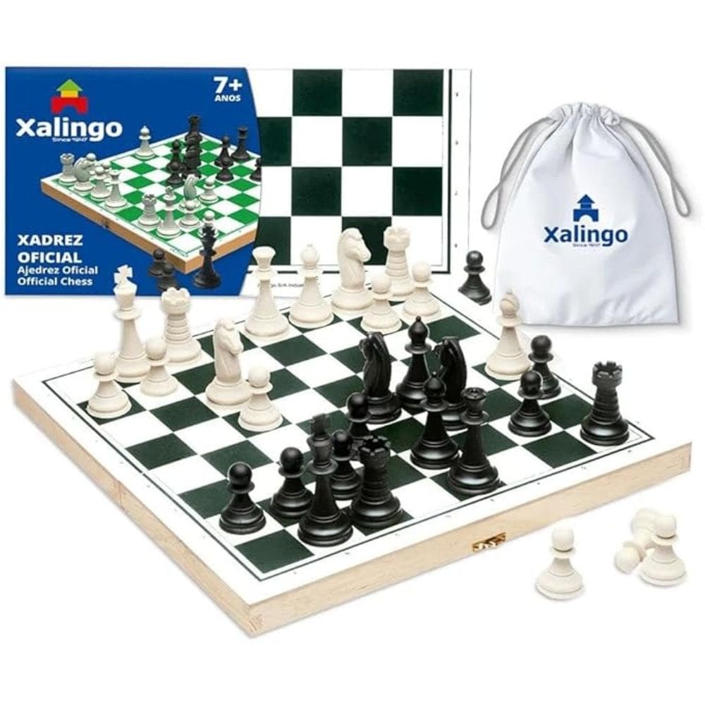 Jogo de Xadrez Oficial Xaliingo - Tabuleiro Madeira 40x40cm com Peças Chumbadas