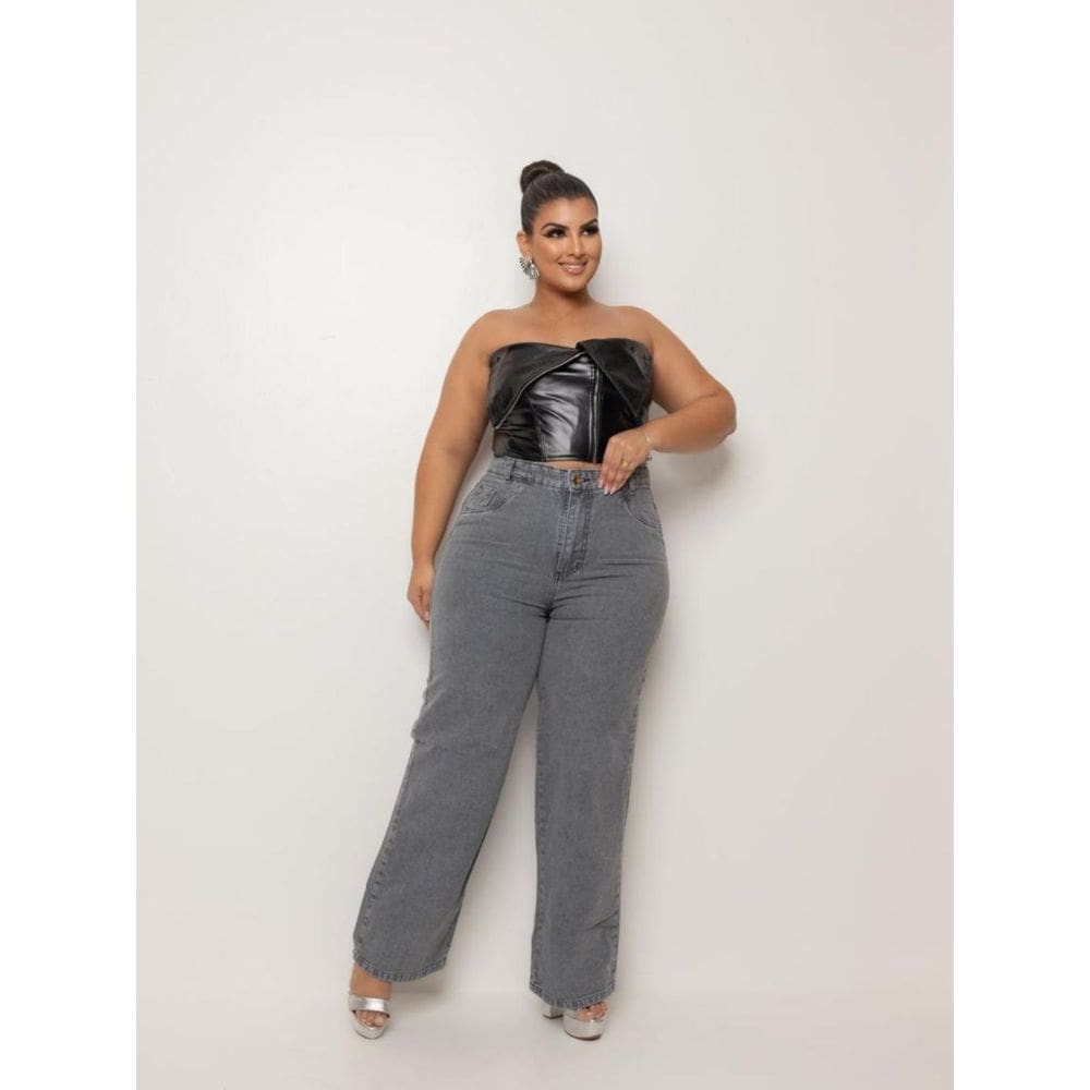 Calça Jeans Feminina Retrô Wide Leg Plus Size Pantalona