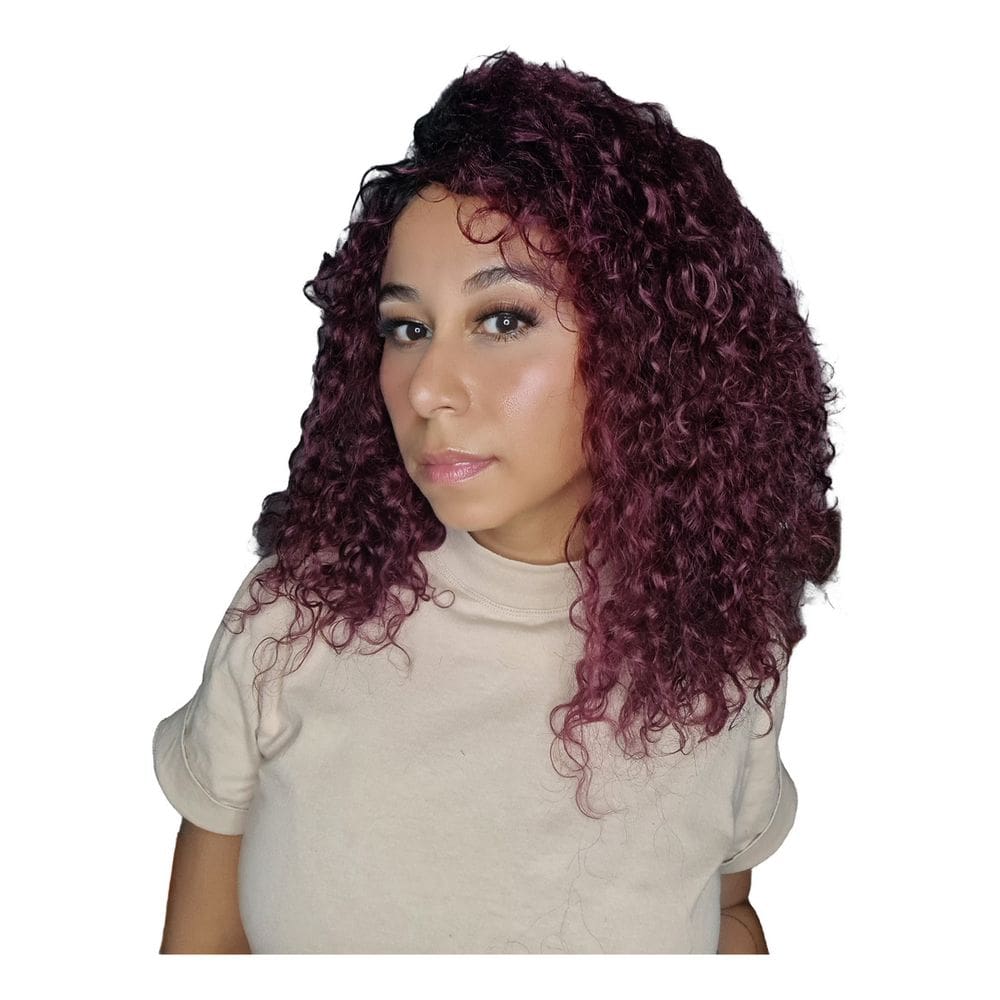 Peruca cabelo humano cacheada vermelha com franja