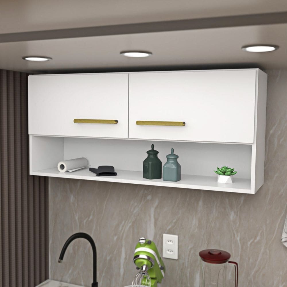 Armário Aéreo Cozinha Modulado 2 Portas Compactas Branco