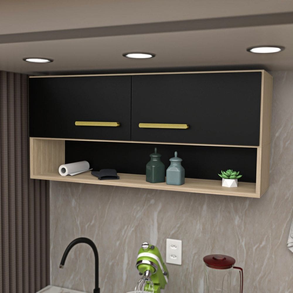 Armário Aéreo Cozinha Modulado 2 Portas Compactas Dubai/Preto