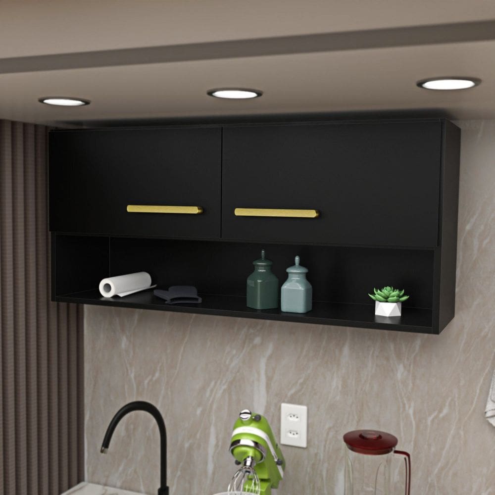 Armário Aéreo Cozinha Modulado 2 Portas Compactas Preto