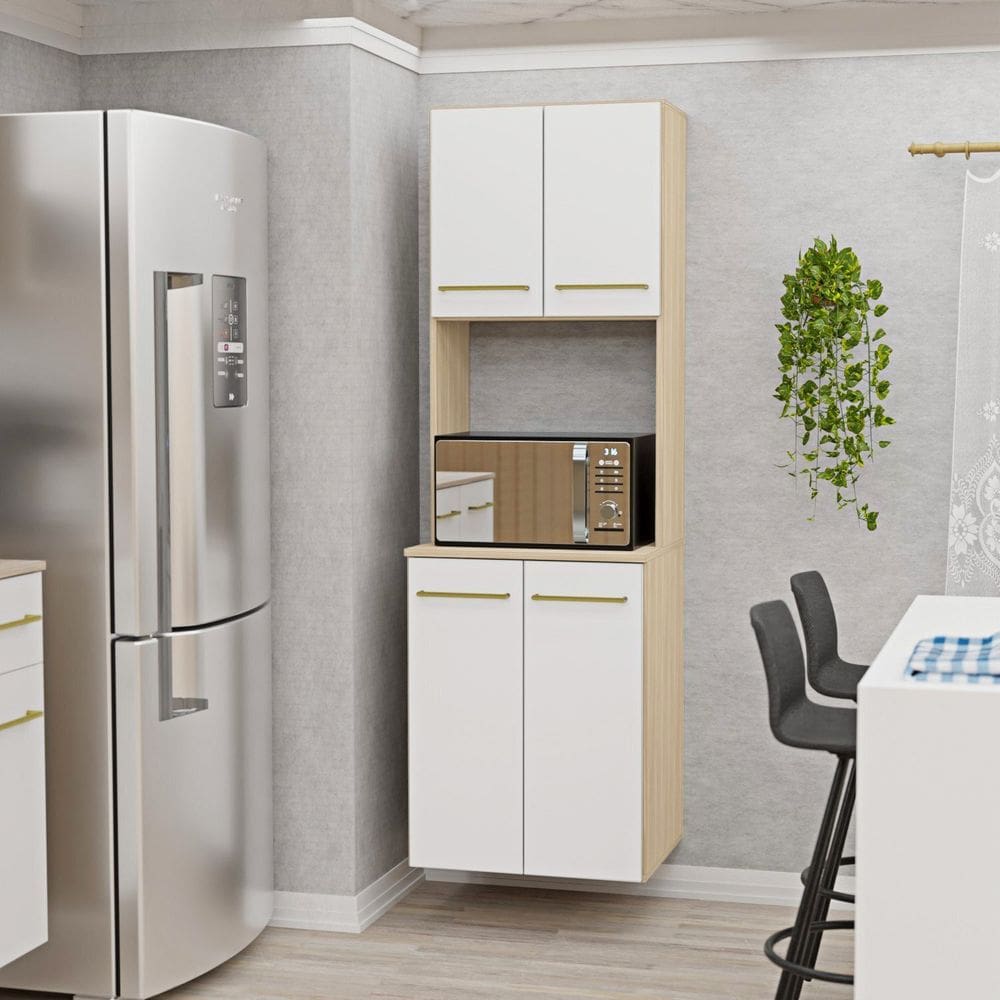 Torre Quente Suspensa para Forno e Micro-ondas em Mdp 1,5cm Cozinha Moderna Aura Dubai/Branco