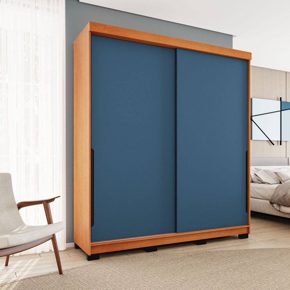 Guarda-roupa Casal 2 Portas Correr Madrid Azul/Freijó