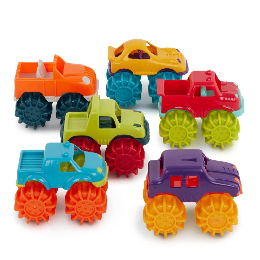Pacote com 6 caminhões Toy Cars Battat Mini Monster Trucks com bolsa de armazenamento