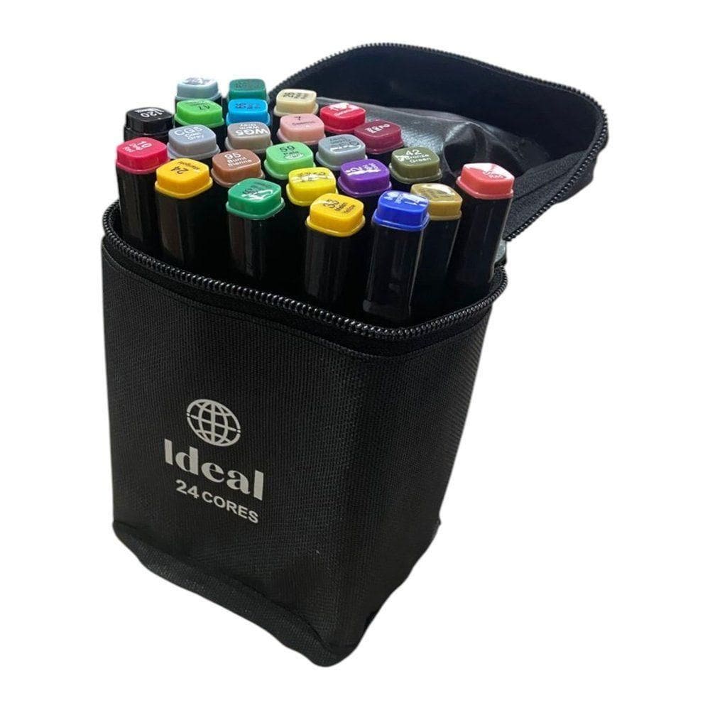Estojo Com 24 Canetas De Colorir Hidrográficas Ponta Fina E Grossa Para Pintar Livro Bob