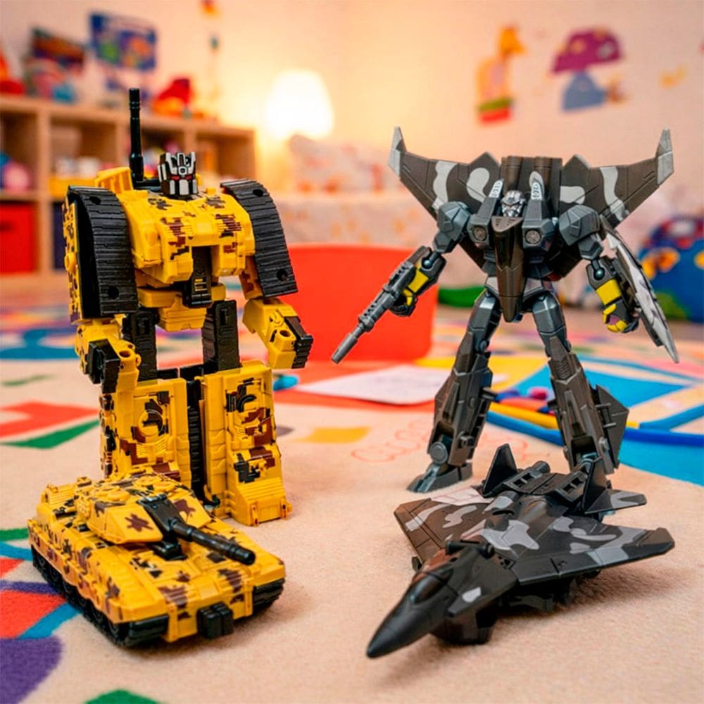 Brinquedo Boneco Robô Militar Transforma Em Veiculo Kit 2pçs