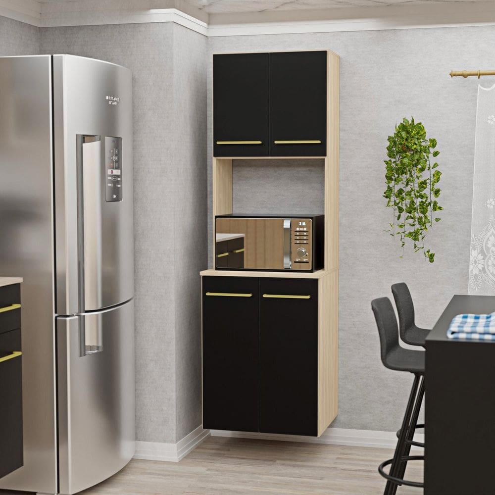 Torre Quente Suspensa para Forno e Micro-ondas em Mdp 1,5cm Cozinha Moderna Aura Dubai/Preto