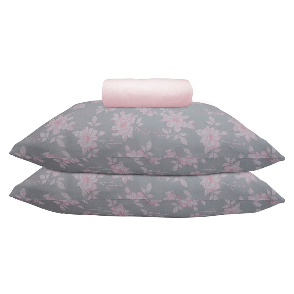 Jogo de Lençol KazzaVip Casal Malha 100% Algodão Lençol com Elástico Graz 3 Peças Rosa Star