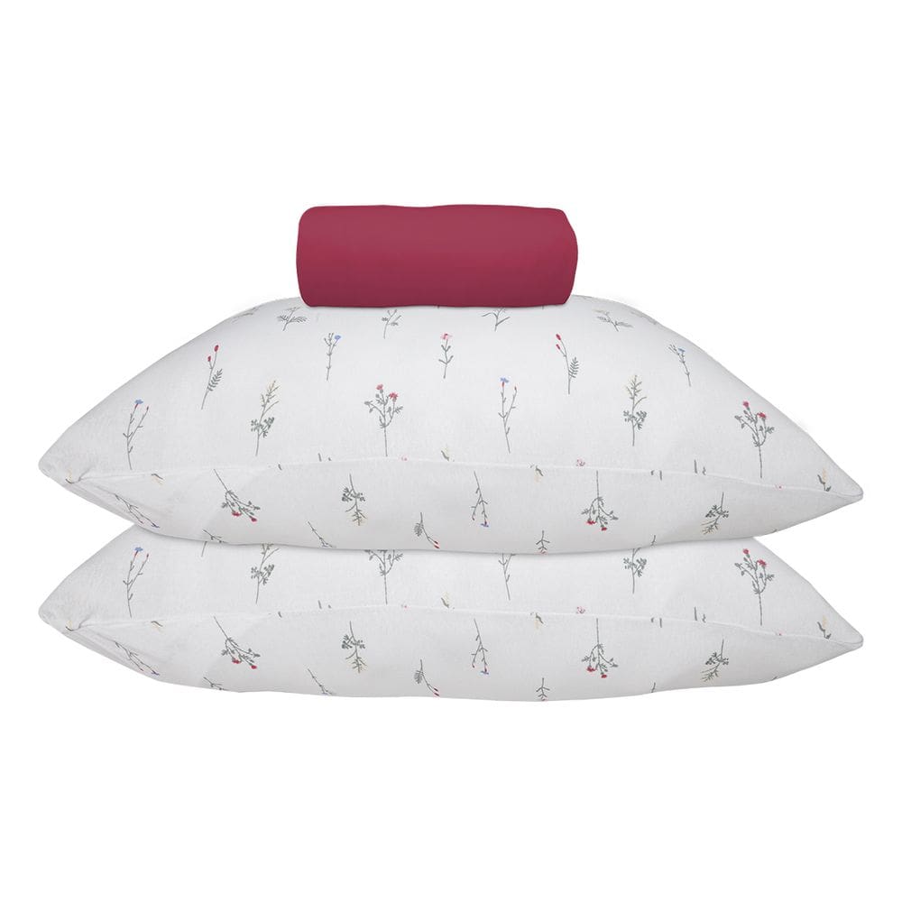 Jogo de Lençol KazzaVip King Malha 100% Algodão Lençol com Elástico Marselha 3 Peças Vermelho