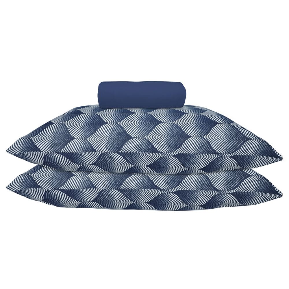 Jogo de Lençol KazzaVip Casal Malha 100% Algodão Lençol com Elástico Gante 3 Peças Azul