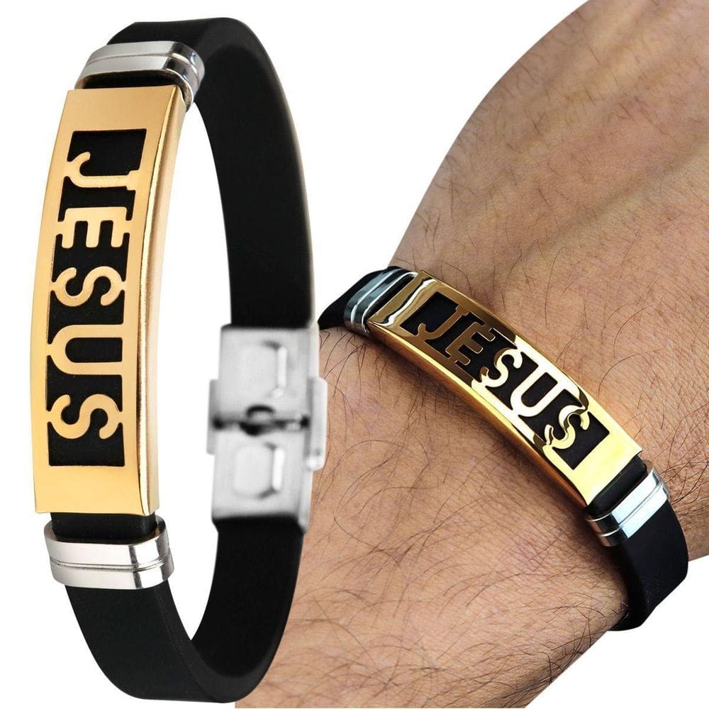 Pulseira Jesus Cristo Banhada Dourada Ouro + Masculina