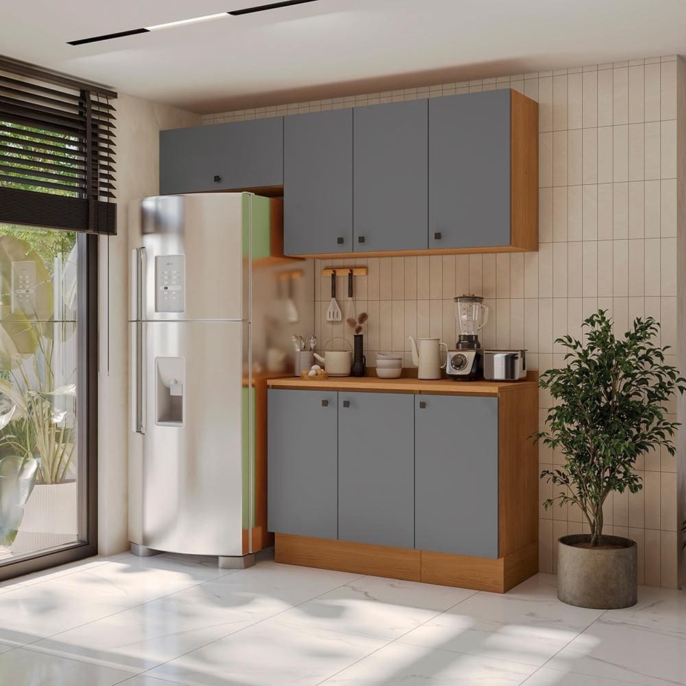 Armário de Cozinha Compacta 200cm Canela/Cinza Sagrado Pixel Kappesberg