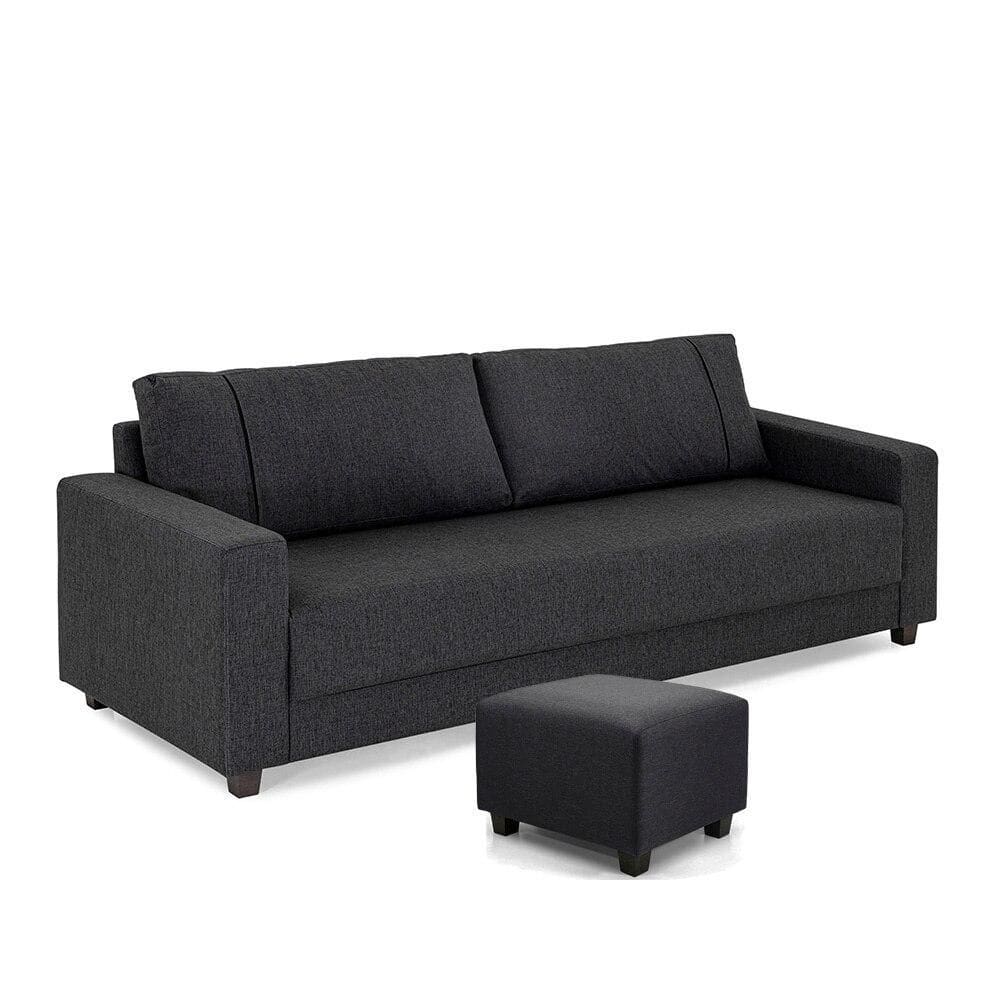 Sofá 3 Lugares e Puff Herval Clean Linho Grafite, 200 cm