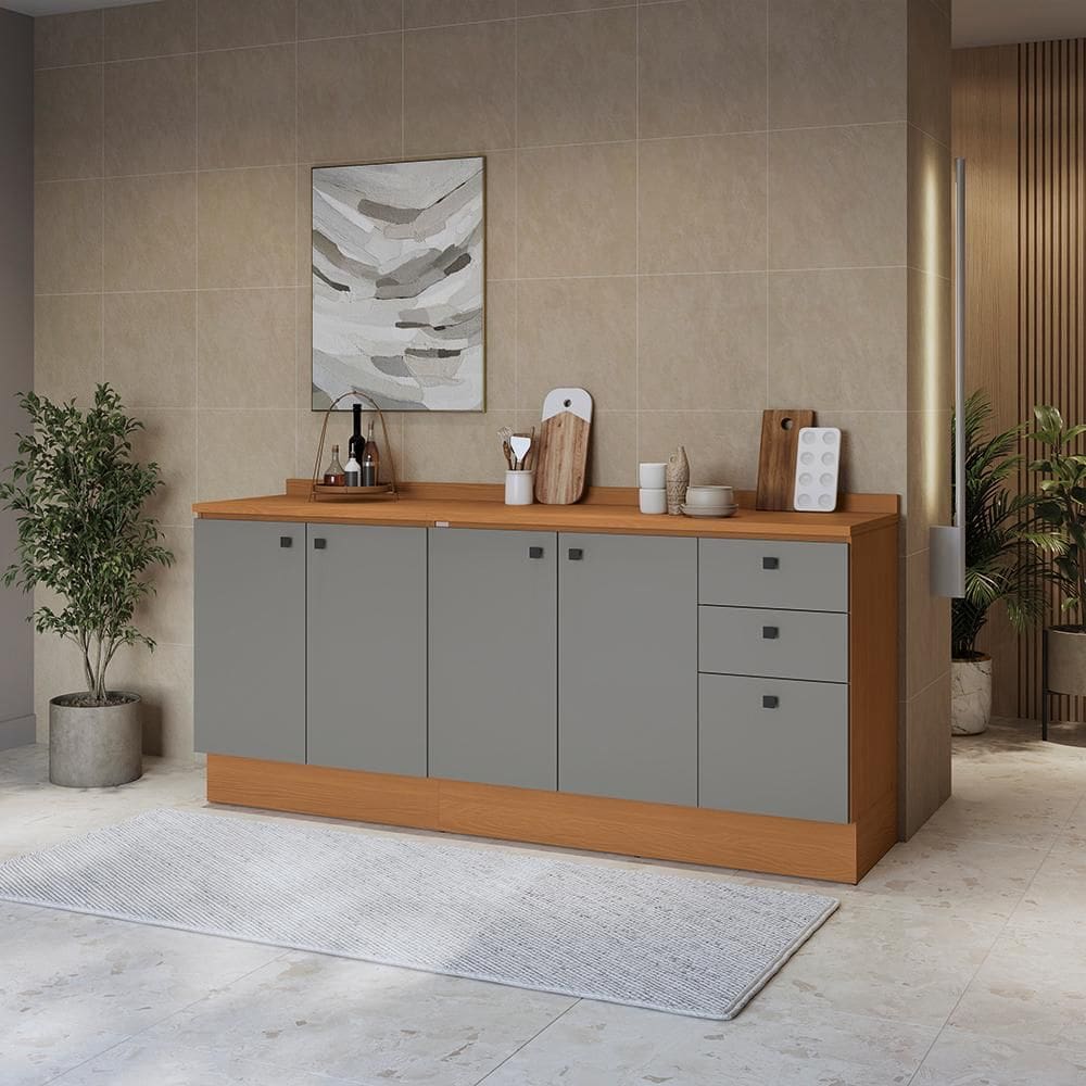 Balcões de Cozinha 200cm Canela/Cinza Sagrado Pixel Kappesberg